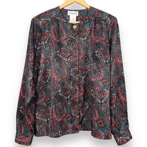 Vintage Christie & Jill Pleated Abstract Print Blouse Womens size 14